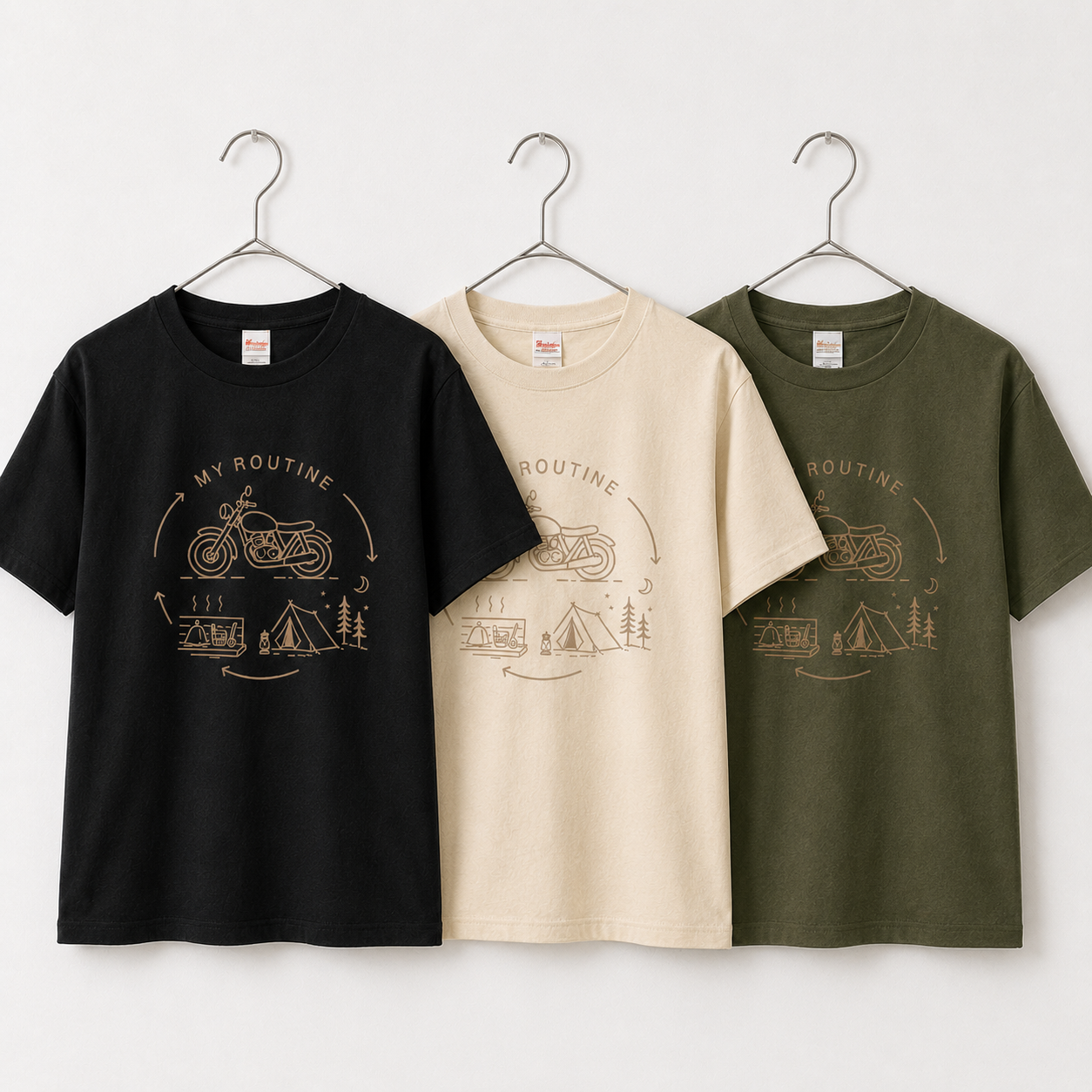My Routine マイルーティンTシャツ バイク&キャンプ&サウナ01